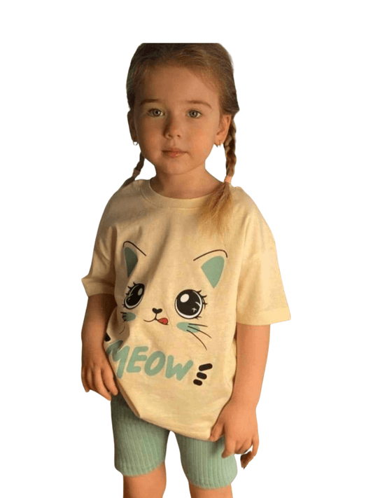 Kids Meow Printed T-shirt Set