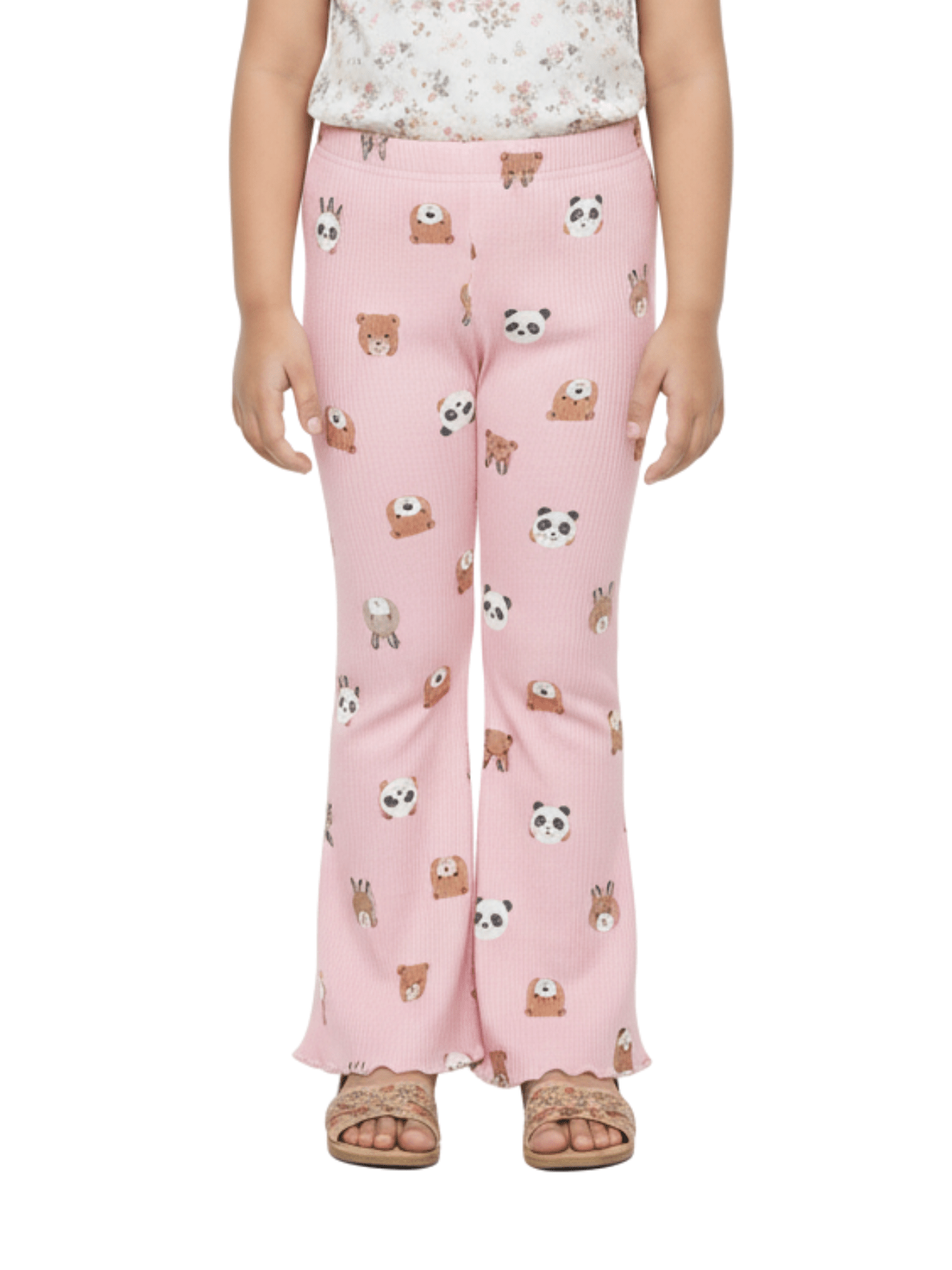 Kids Pink Animal Printed Flared Long Pant (3yrs - 12yrs)