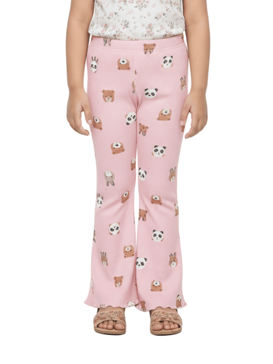 Kids Pink Animal Printed Flared Long Pant (3yrs - 12yrs)