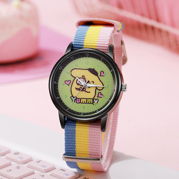 Kids Pompompurin Nylon Strap Watch - Rainbow Stripe