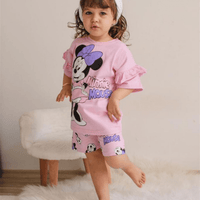 Kids Printed Pink Color Ruffle T-shirt Set (6mths - 12yrs)