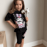Kids Stylish Kuromi Printed T-shirt Set With Quater Pant (2yrs - 10yrs)