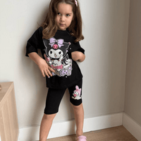 Kids Stylish Kuromi Printed T-shirt Set With Quater Pant (2yrs - 10yrs)