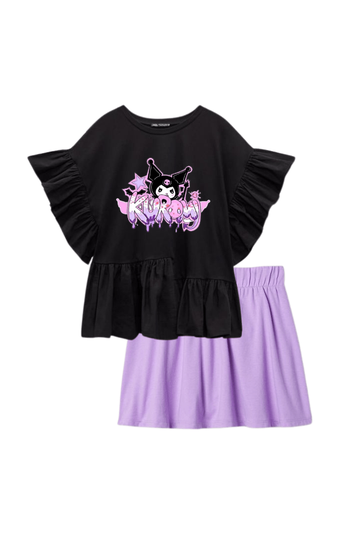 Kids Stylish Kurumi Print Skirt Set