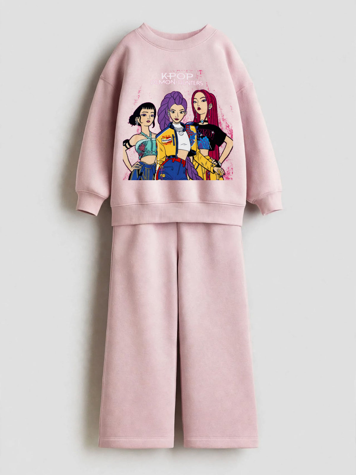 KPop Demon Hunters pink sweatshirt and wide-leg pants set for girls