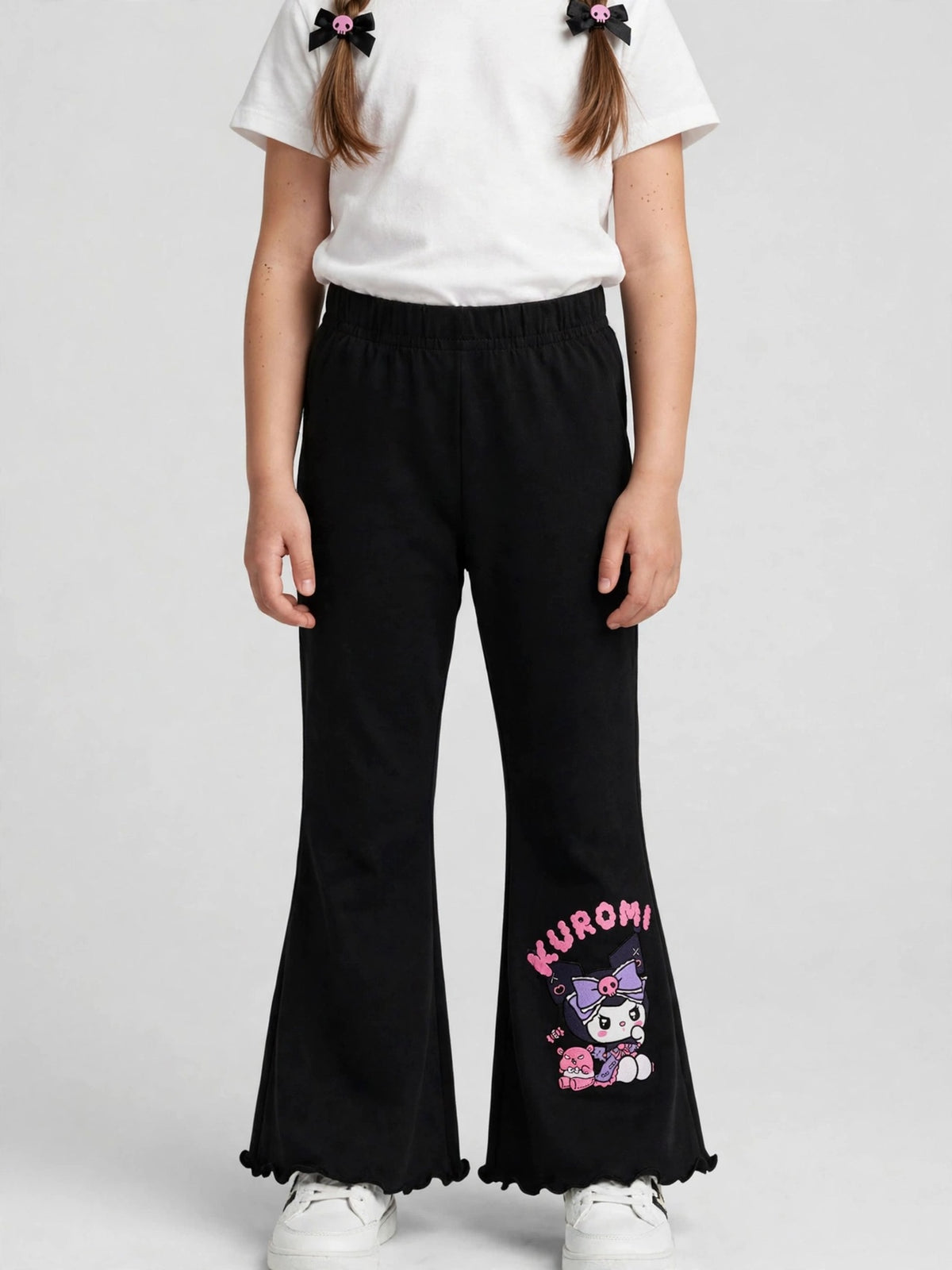 Girls Kuromi Print Flare Pants - Black