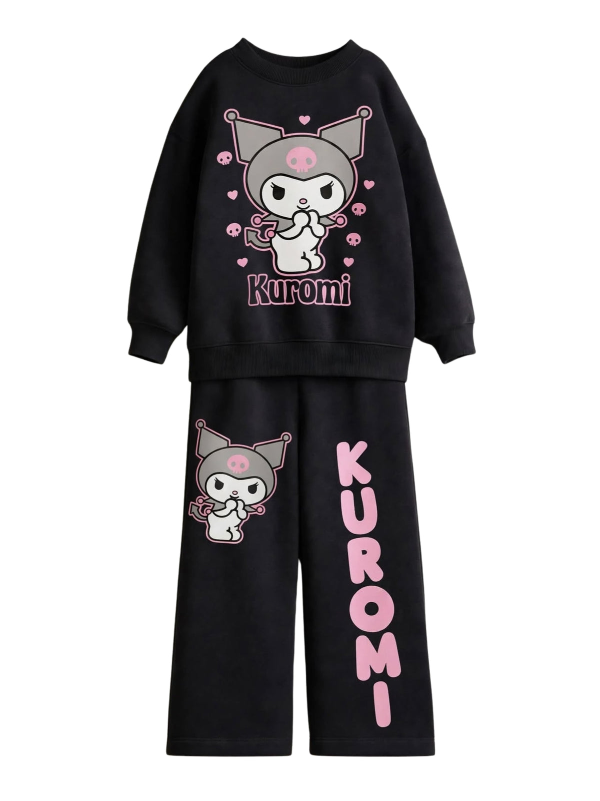 Kuromi black sweatshirt and printed wide-leg pants set for girls