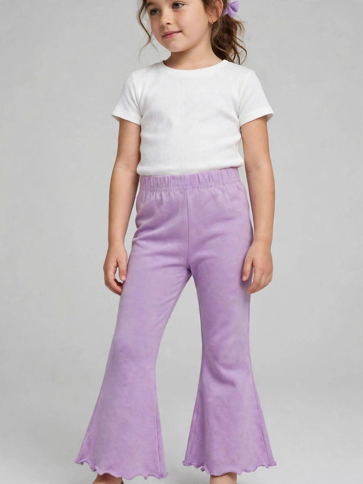 Girls Lettuce-Hem Flare Pants - Lavender