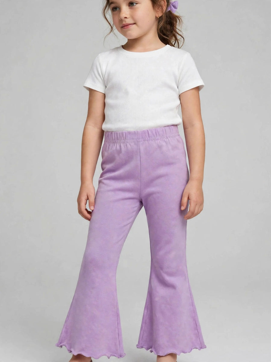 Girls Lettuce-Hem Flare Pants - Lavender