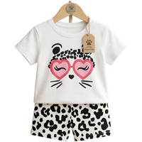 Leopard Heart Tee Set - toddler white tee with leopard graphic and leopard print shorts