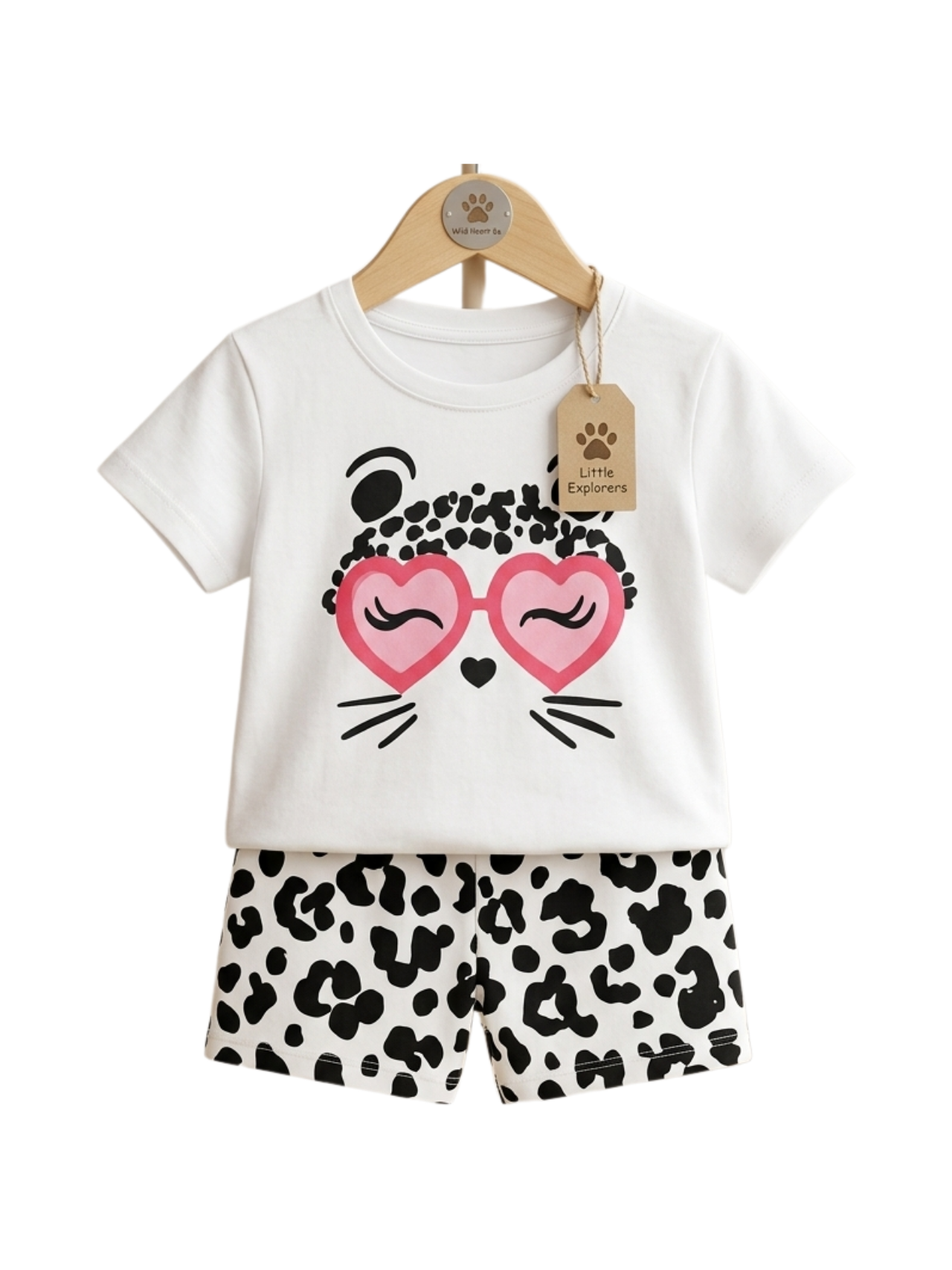 Leopard Heart Tee Set - toddler white tee with leopard graphic and leopard print shorts