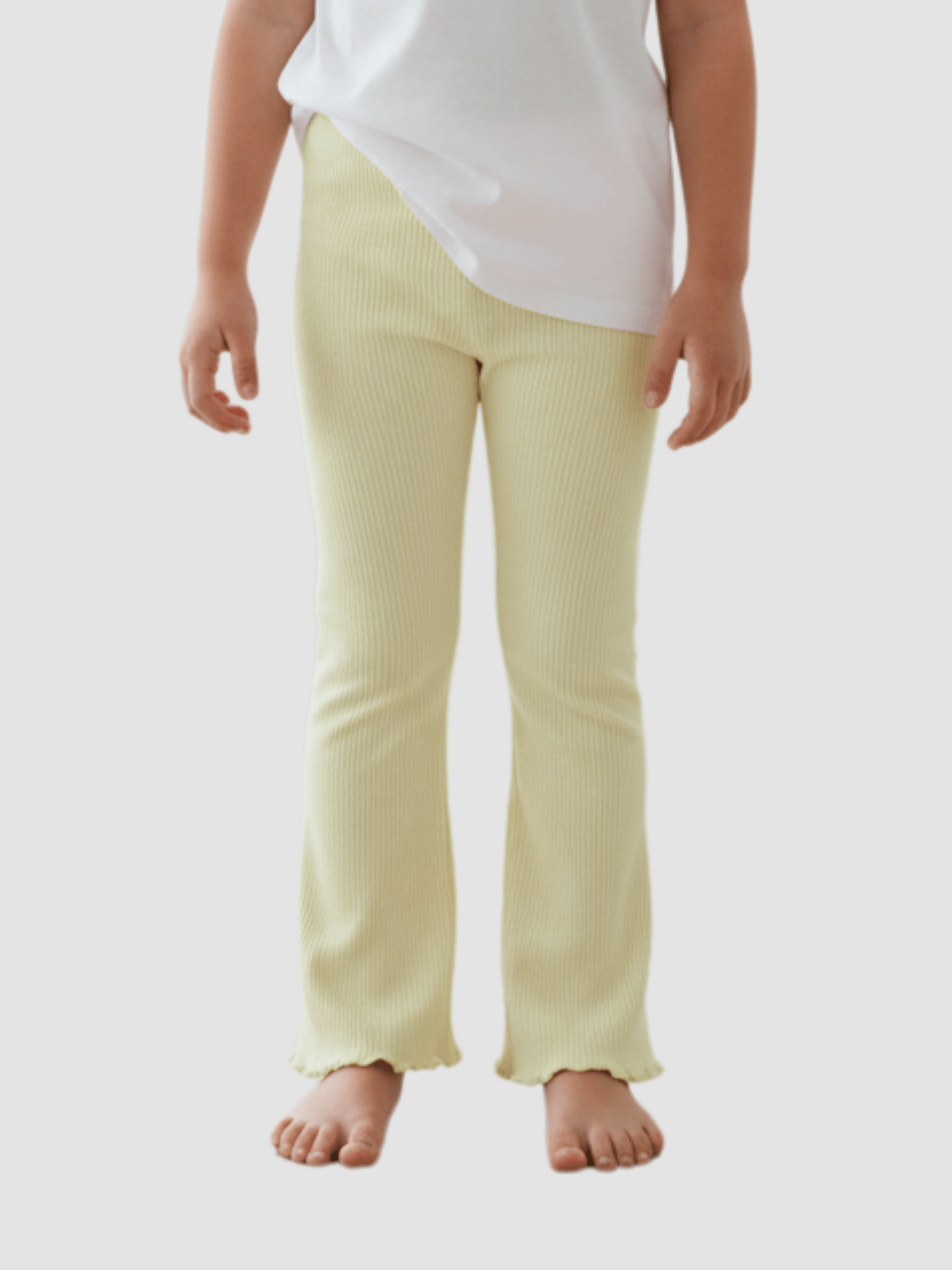 Light Yellow Ribbed Flared Pants for Kids Girls