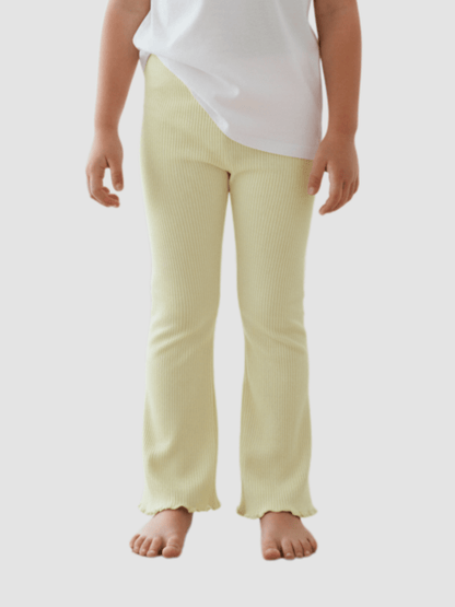 Light Yellow Ribbed Flared Pants for Kids Girls