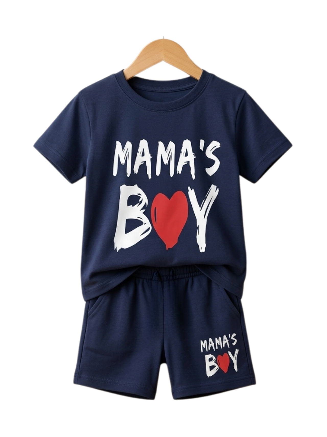 Mama's Boy Tee Set - toddler navy tee with Mama's Boy graphic and navy shorts