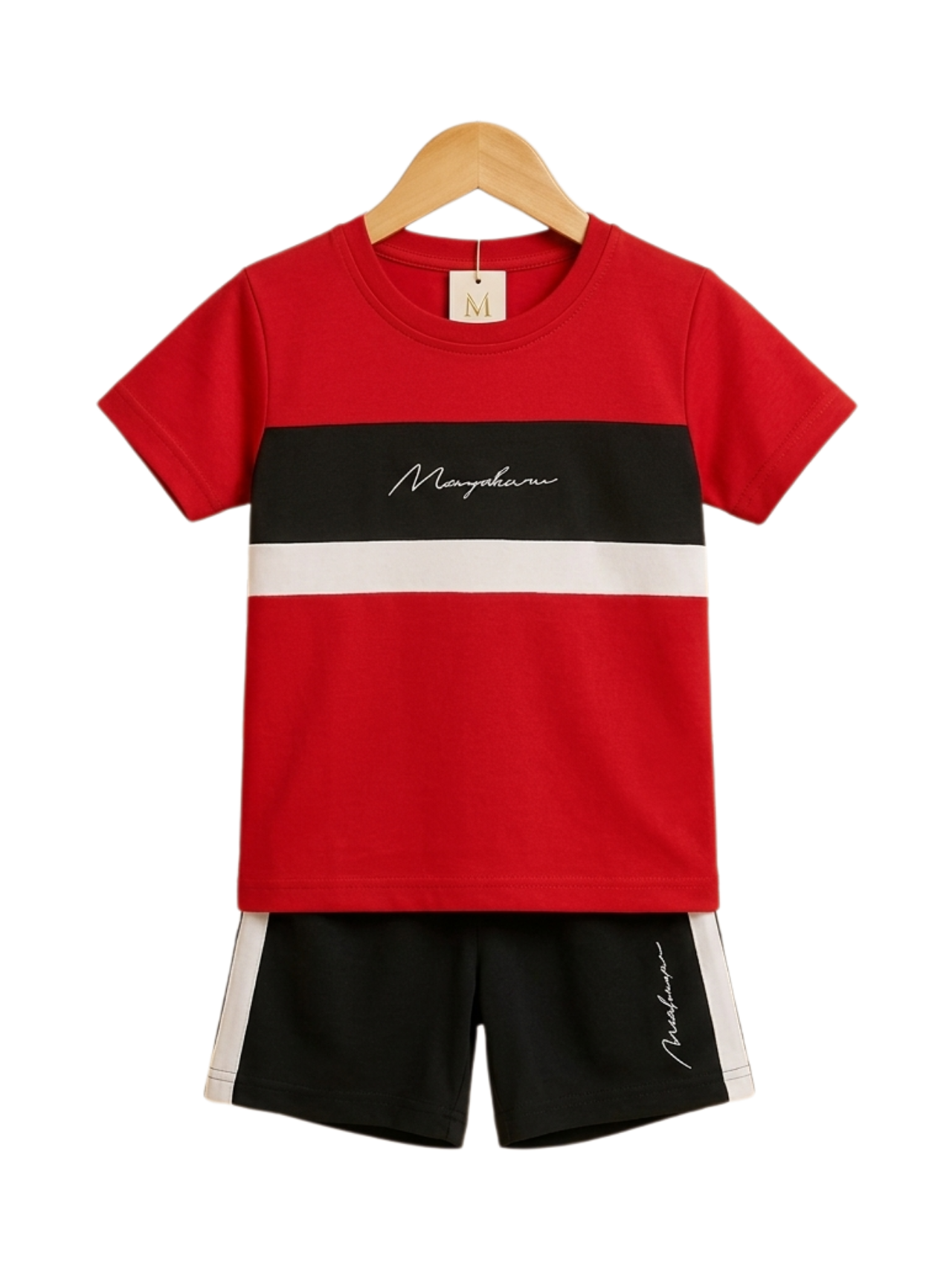 Manyahana Colorblock Tee Set - toddler red and black colorblock tee and shorts
