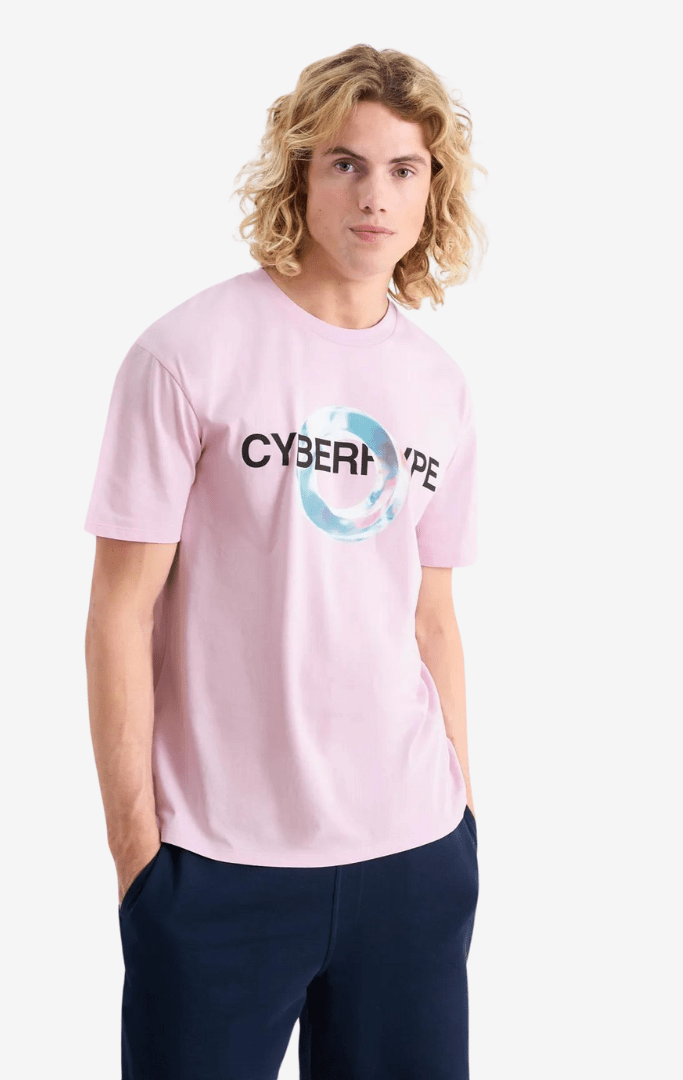 Men's Pink Color Printed T-shirt