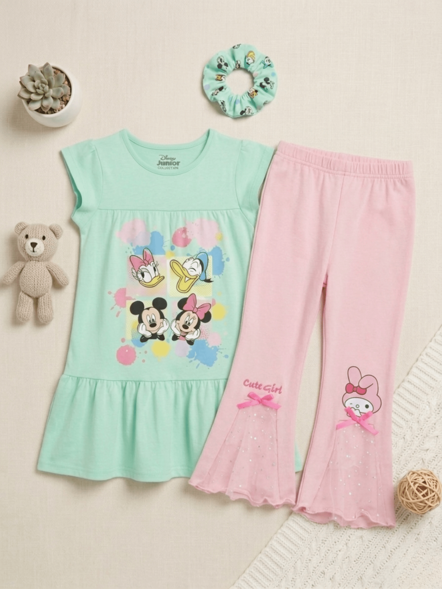 Mickey & Hello Kitty Flared Pant & Dress Set