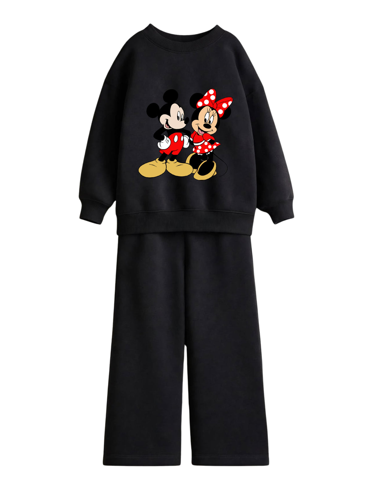 Mickey and Minnie Mouse black sweatshirt and wide-leg pants set for kids