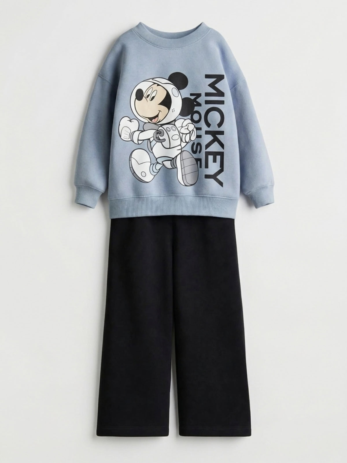 Mickey Mouse Astronaut Sweatshirt & Wide-Leg Pants Set - Sky Blue & Black