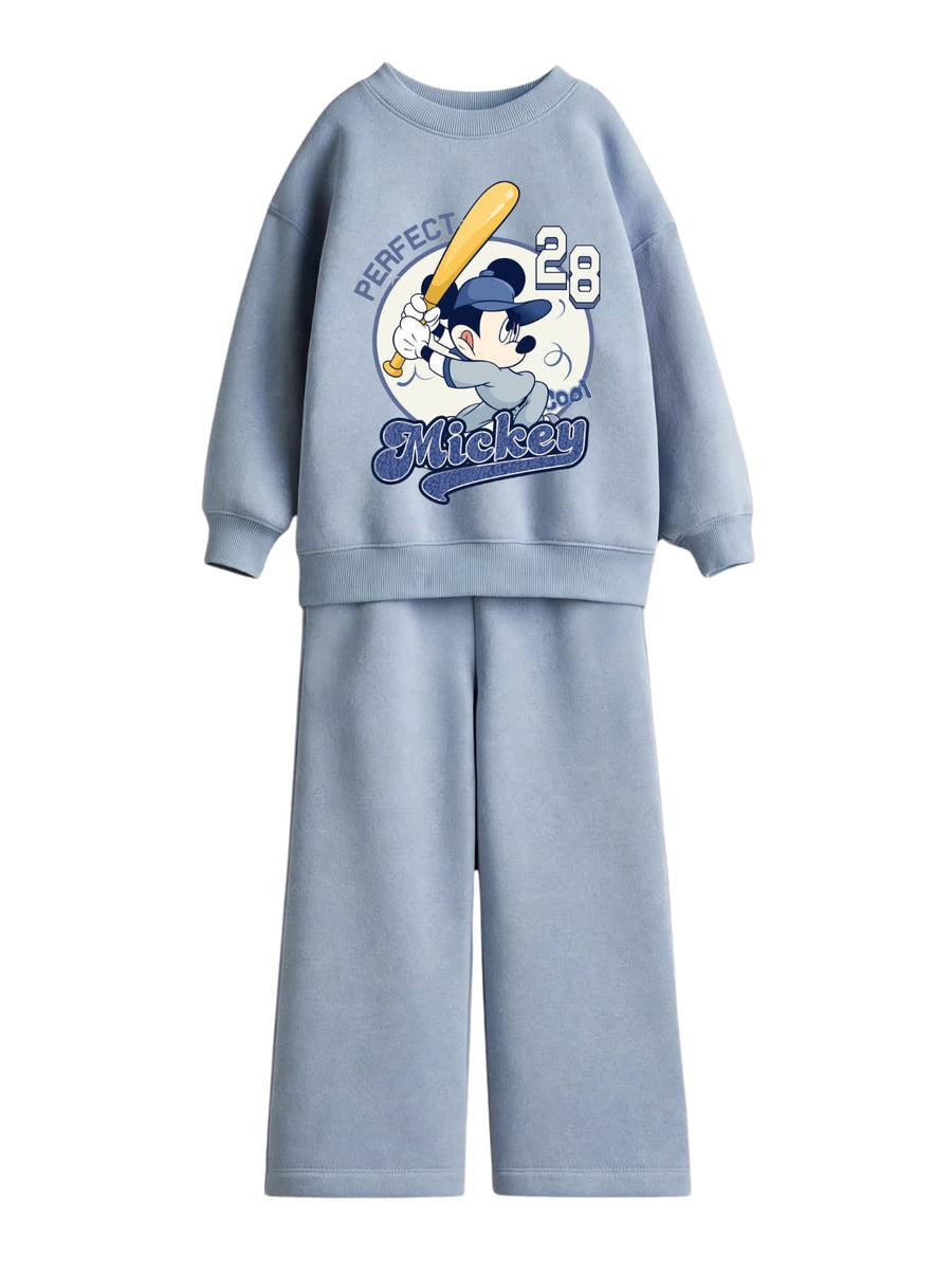 Mickey Mouse baseball sky blue sweatshirt and wide-leg pants set for kids
