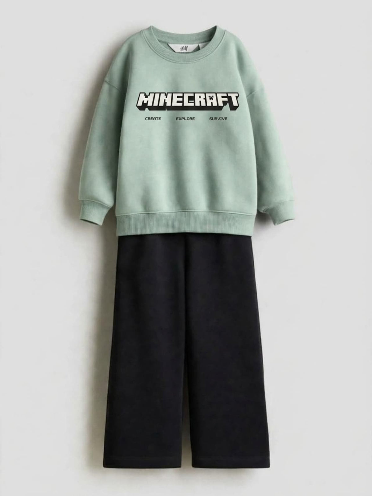 Minecraft Create Explore Survive Sweatshirt & Wide-Leg Pants Set - Sage Green & Black