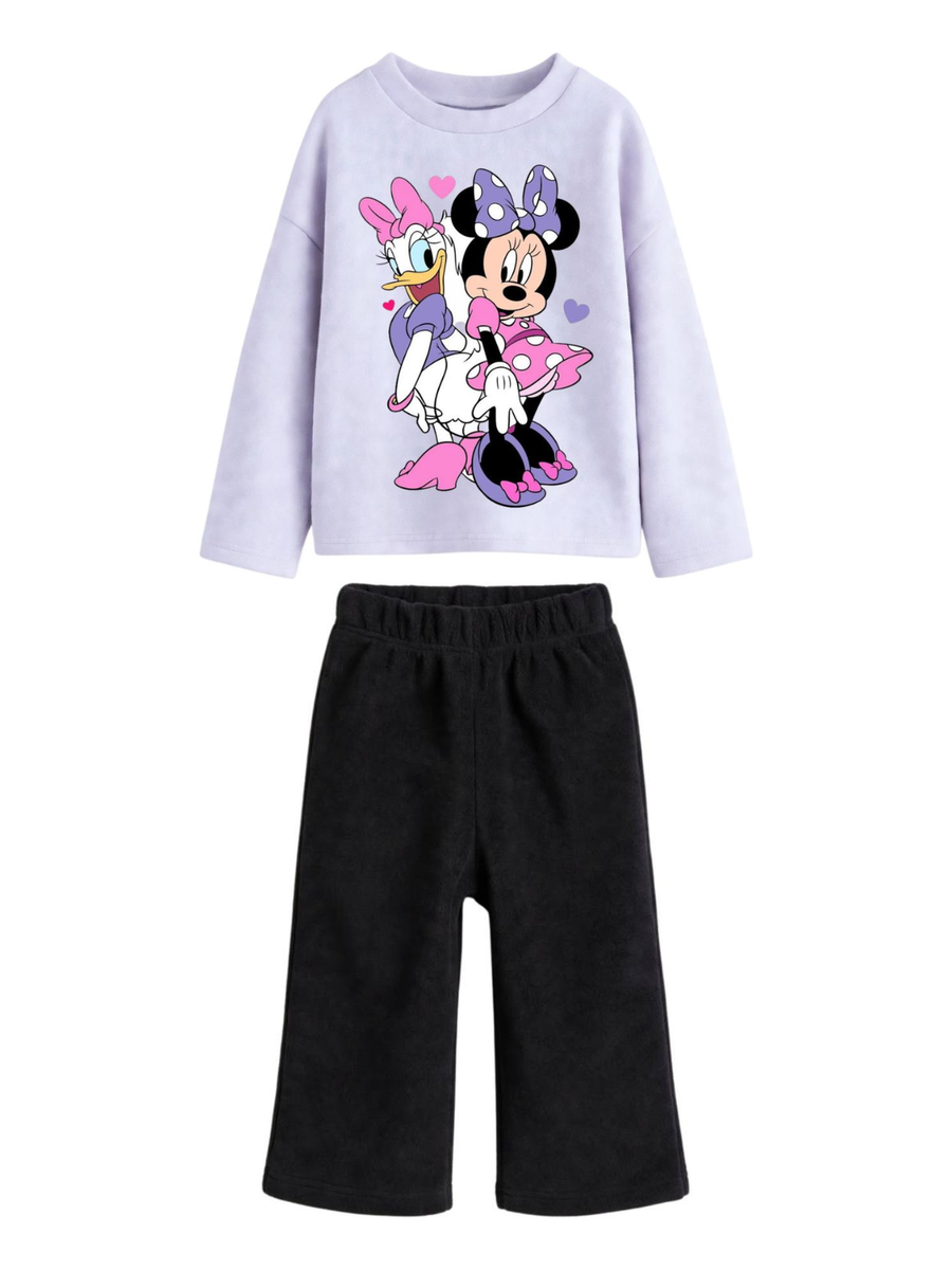 Minnie & Daisy Sweatshirt & Wide-Leg Pants Set - Lavender & Black (0mths-2yrs)