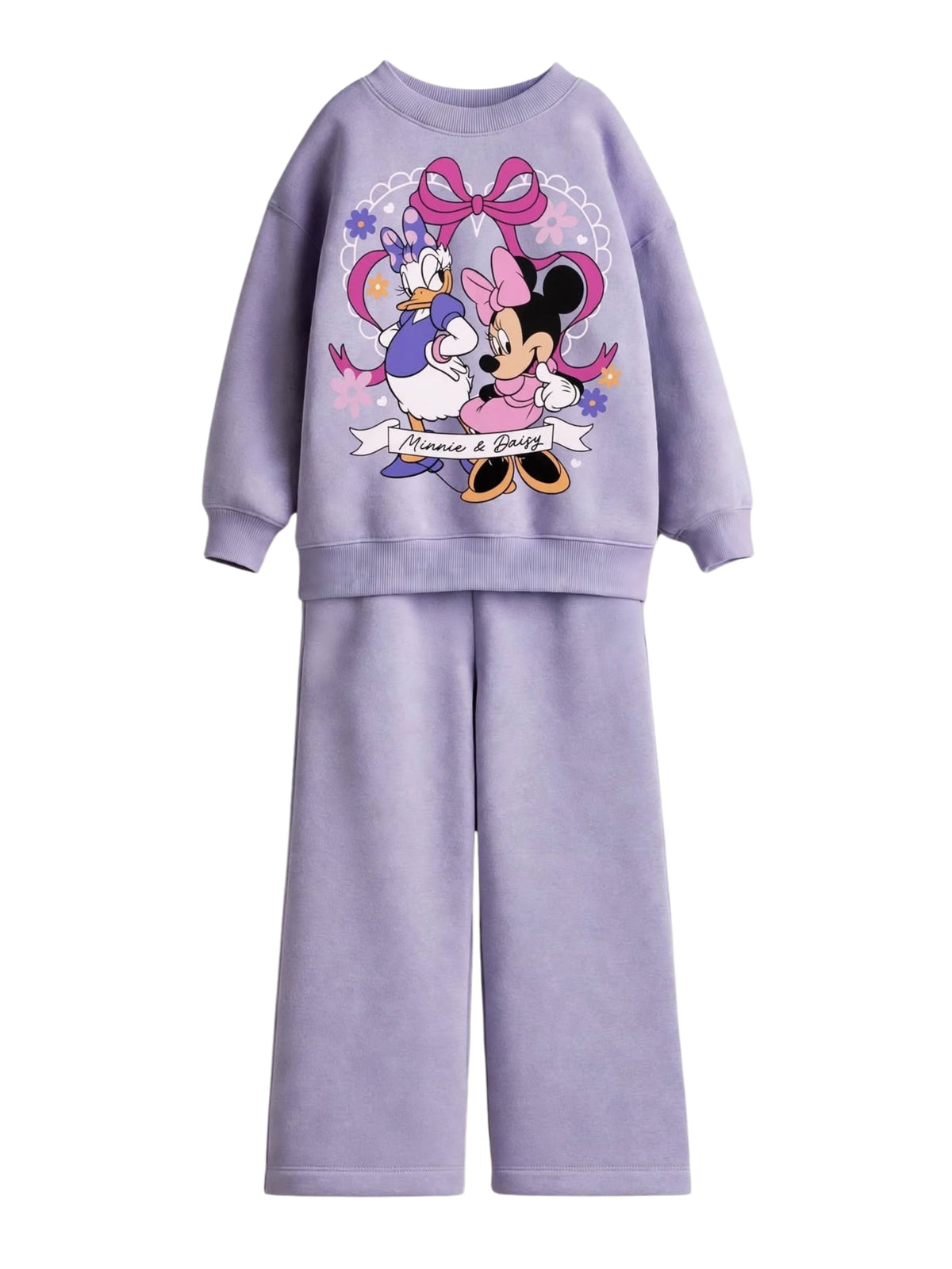 Minnie Mouse and Daisy Duck lavender sweatshirt and wide-leg pants set for girls