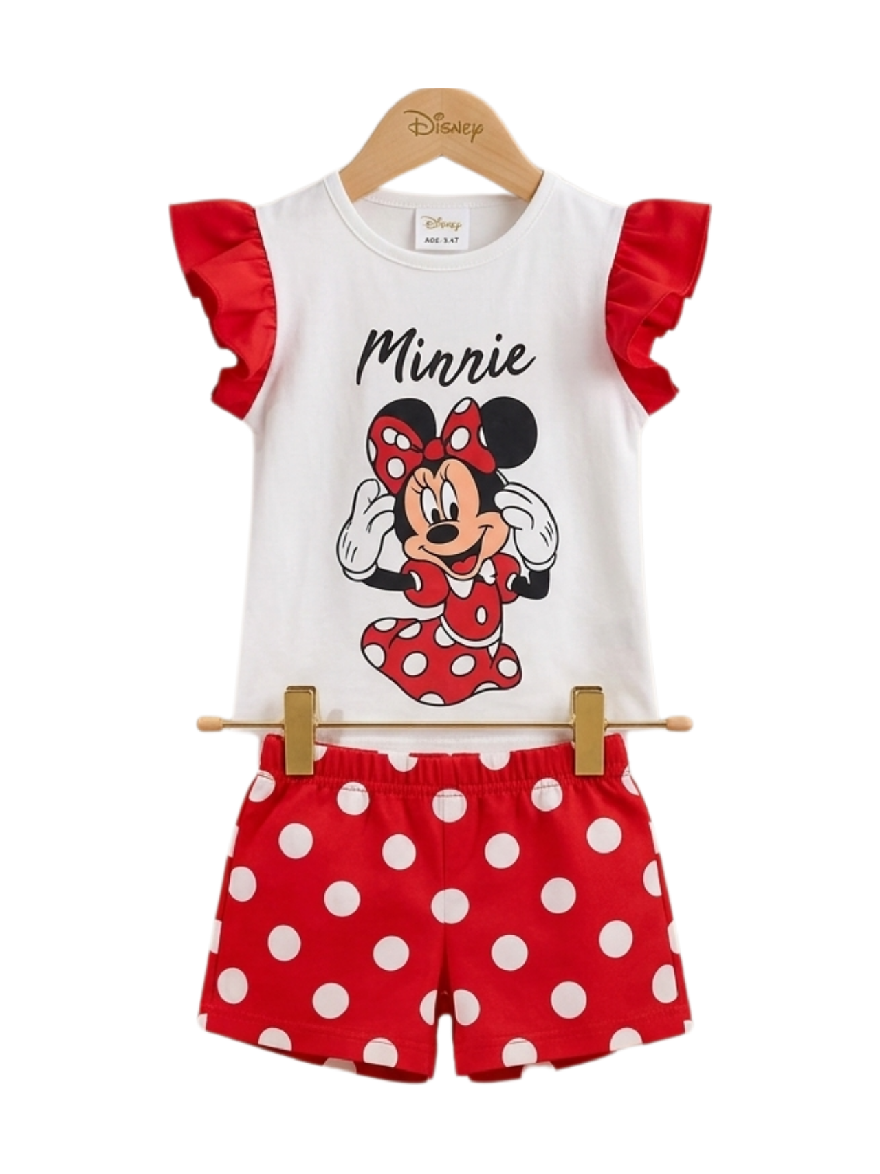 Minnie Ruffle Tee Set - toddler white ruffle tee with mouse graphic and polka-dot shorts