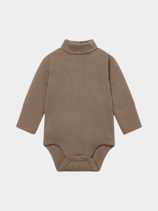 Mocha Ribbed Turtleneck Bodysuit | Neutral Long - Sleeve Baby Romper (0mths - 2yrs)