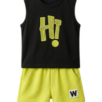 Hi Exclamation Yellow Print Outfit Set