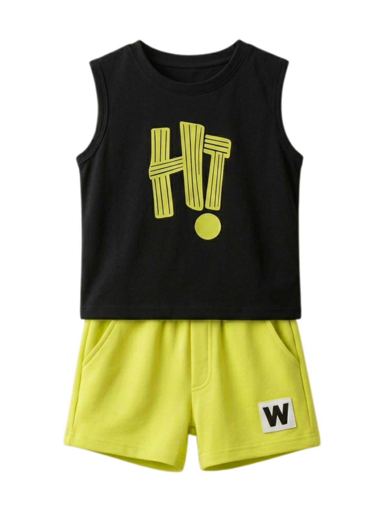 Hi Exclamation Yellow Print Outfit Set