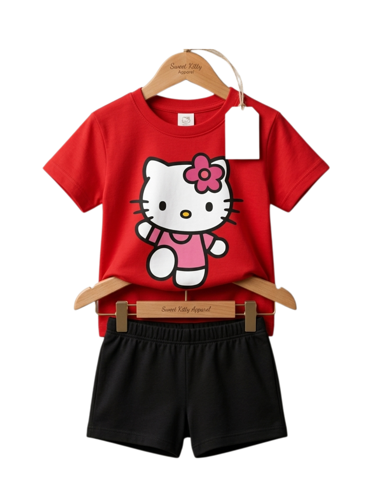 Cartoon Cat Bow Print Outfit Set