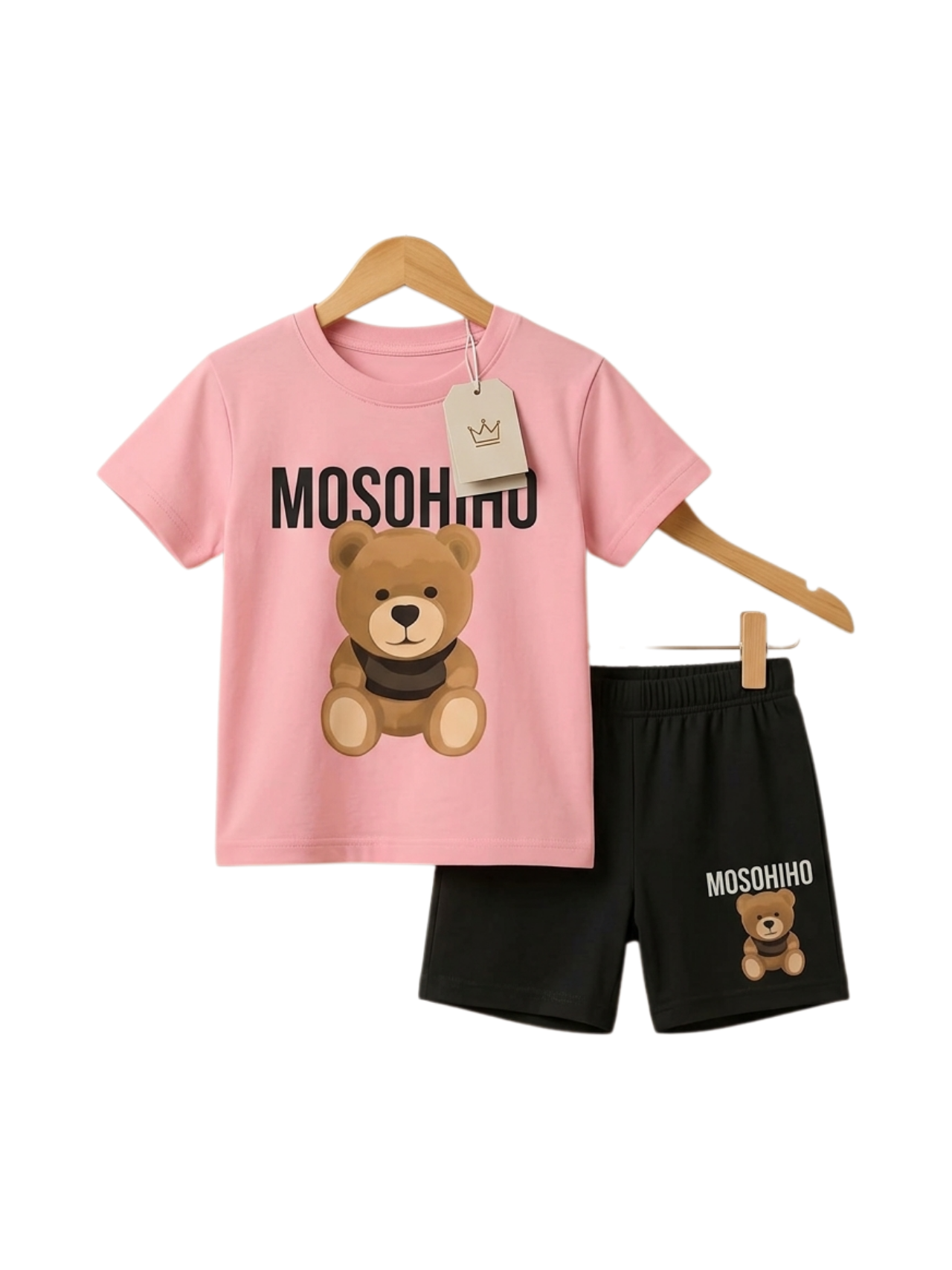 Teddy Bear Logo Print Outfit Set