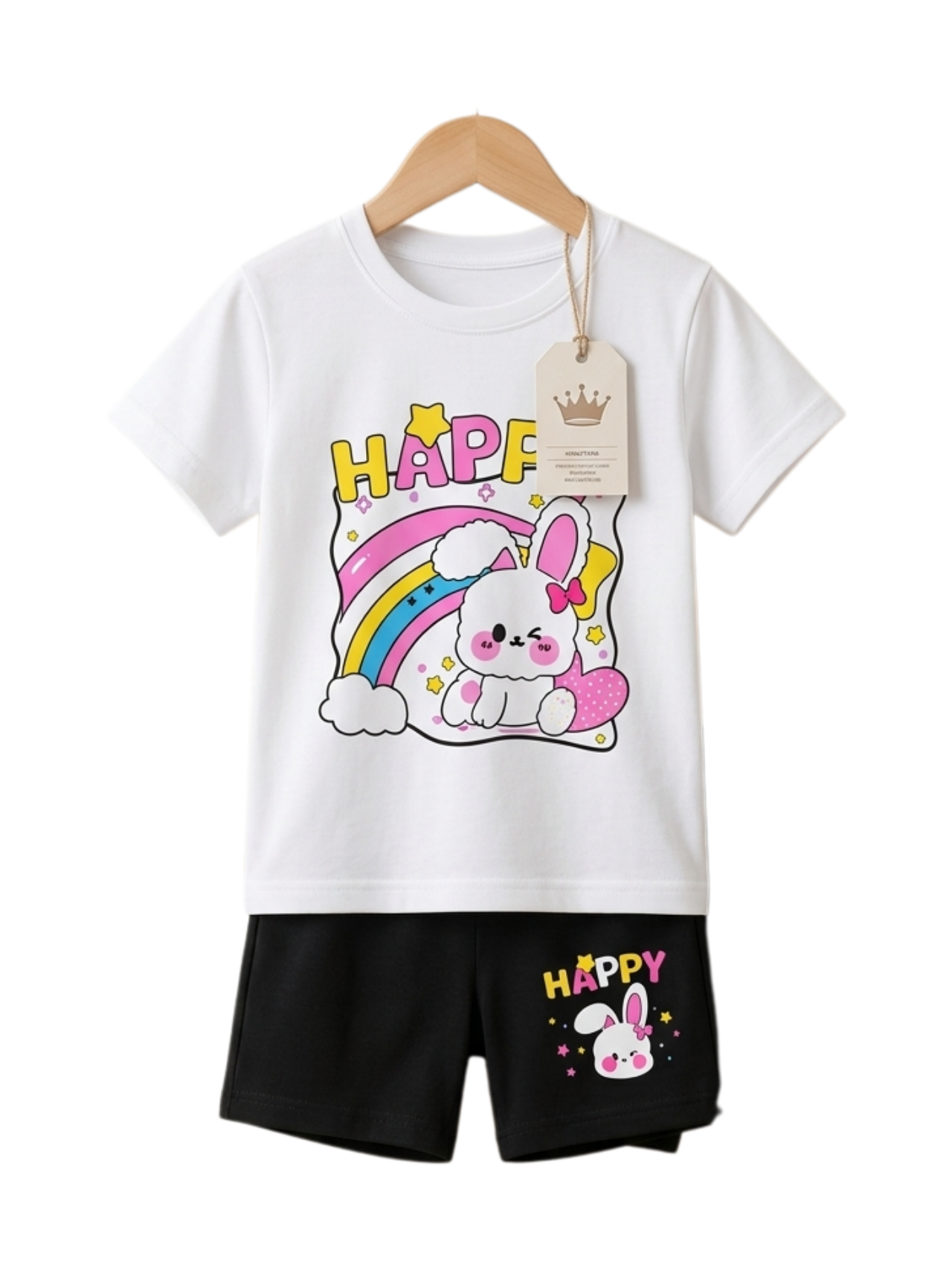 Happy Bunny Rainbow Print Outfit Set