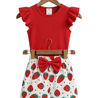 Strawberry Bow Print Outfit Set