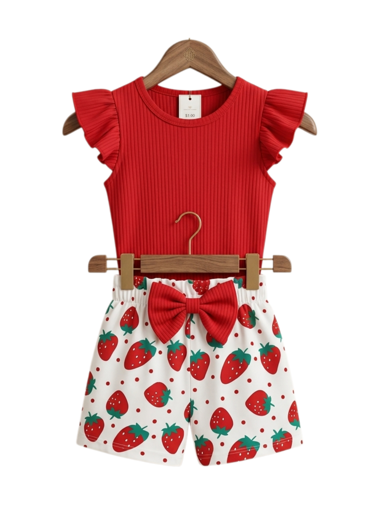 Strawberry Bow Print Outfit Set