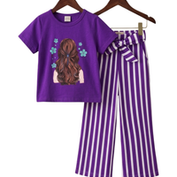 Long Hair Girl Floral Stripe Outfit Set