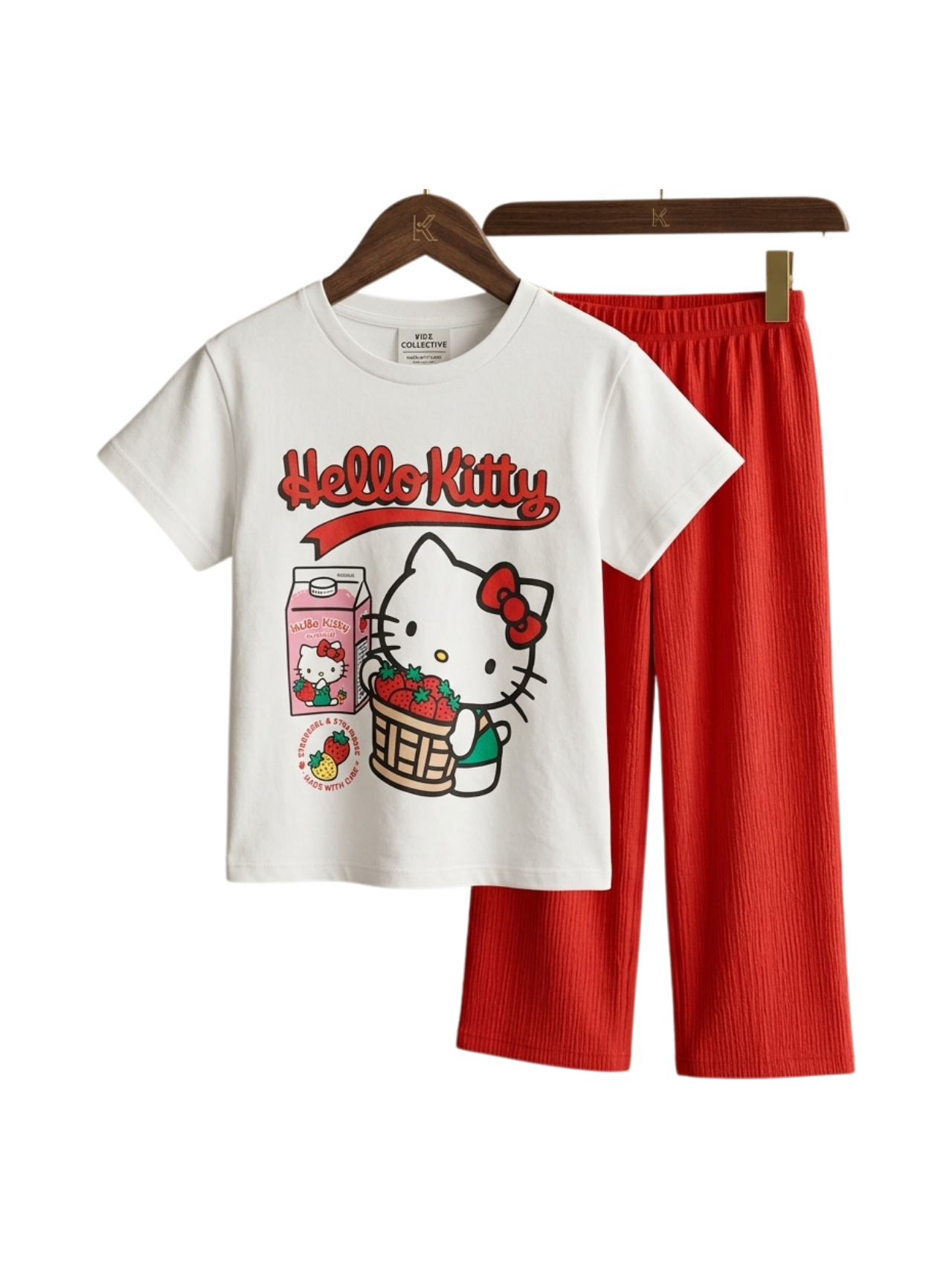 Kitty Strawberry Print Outfit Set