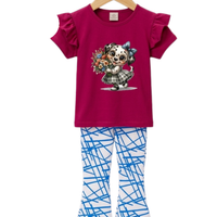 Floral Puppy Print Outfit Set