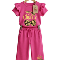 Pink Cherry Print Outfit Set