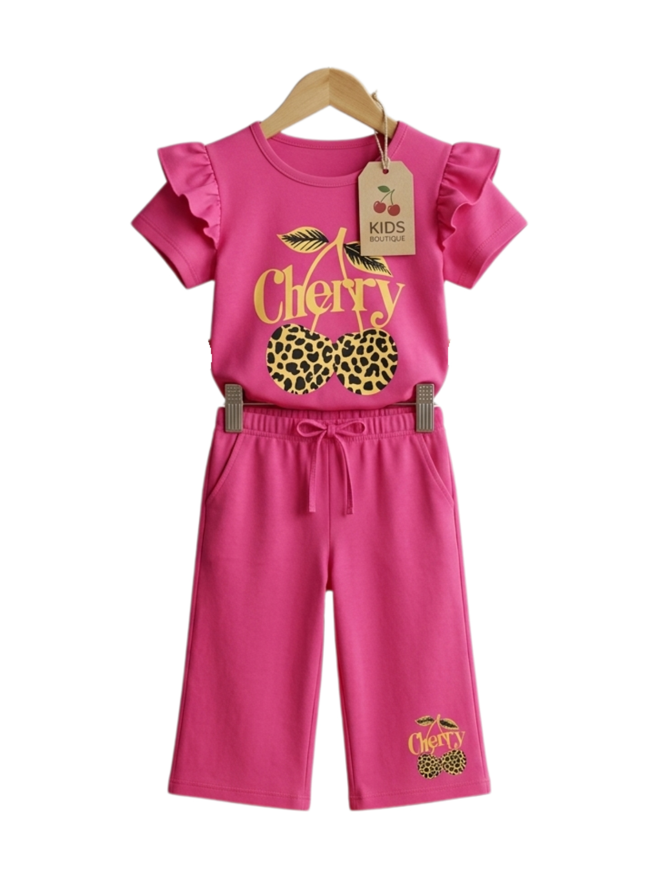 Pink Cherry Print Outfit Set