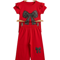 Black Lace Bow Print Outfit Set