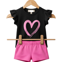 Pink Heart Shorts Set