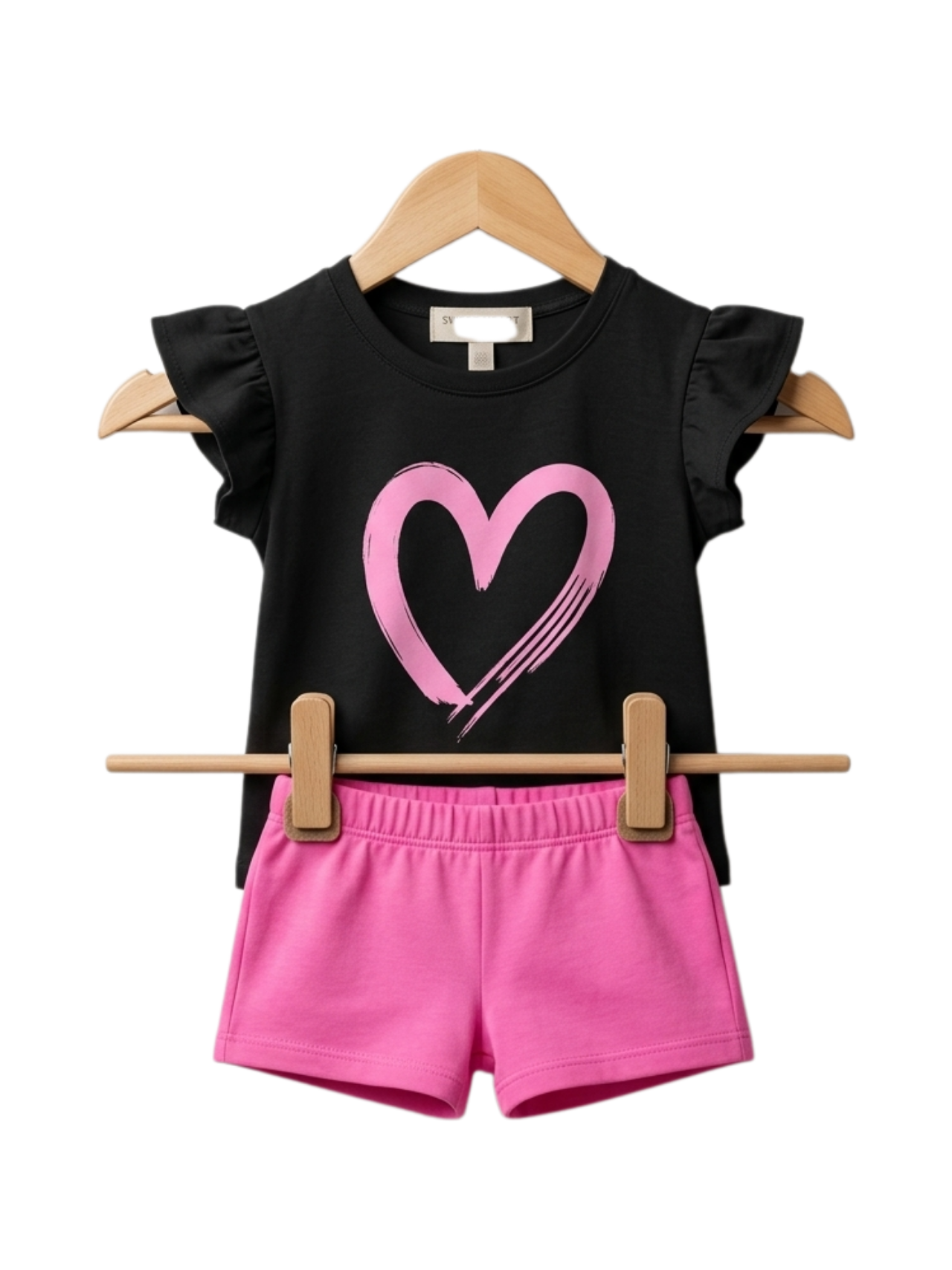 Pink Heart Shorts Set