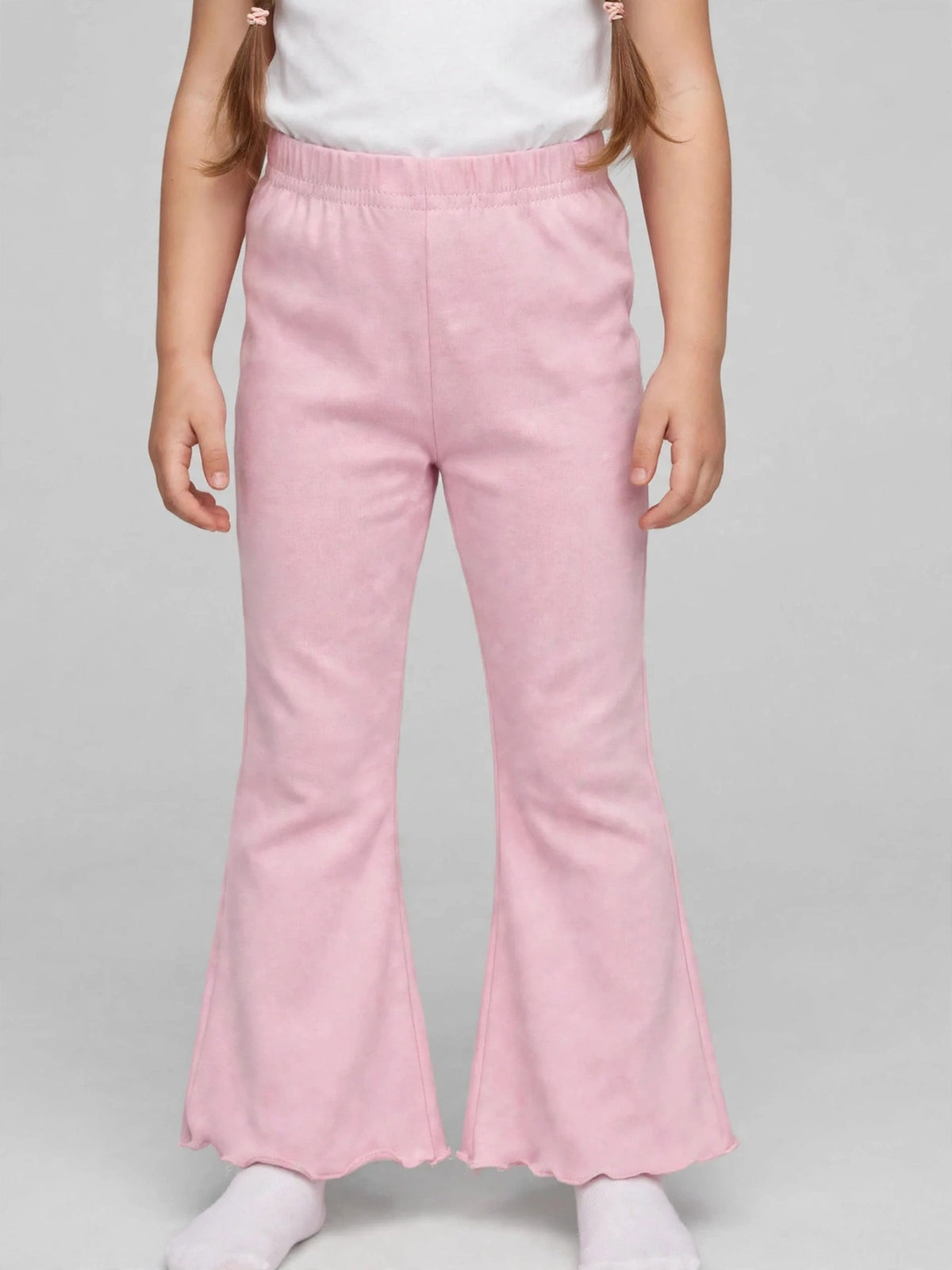 Girls Lettuce-Hem Flare Pants - Pink