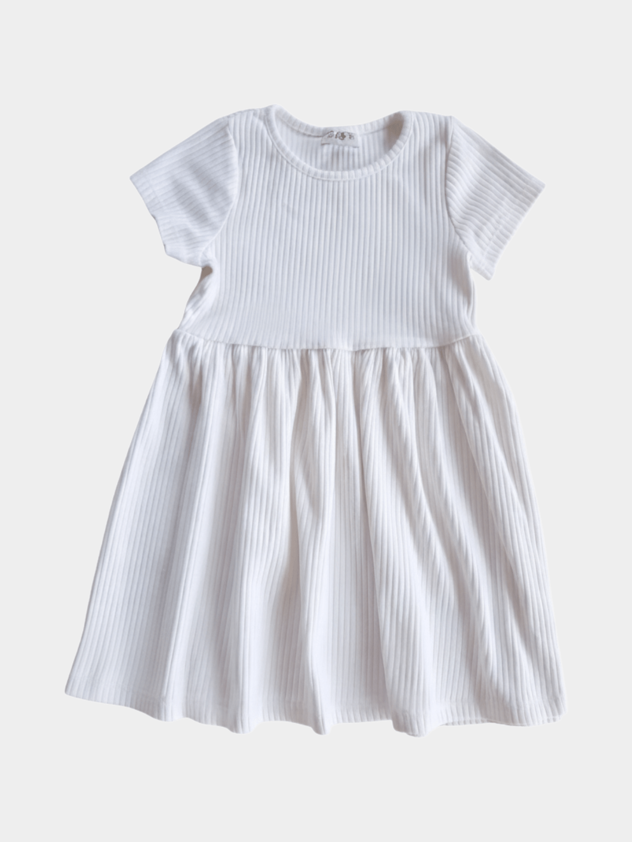 Plain White Ribbed Cotton Frock for Girls