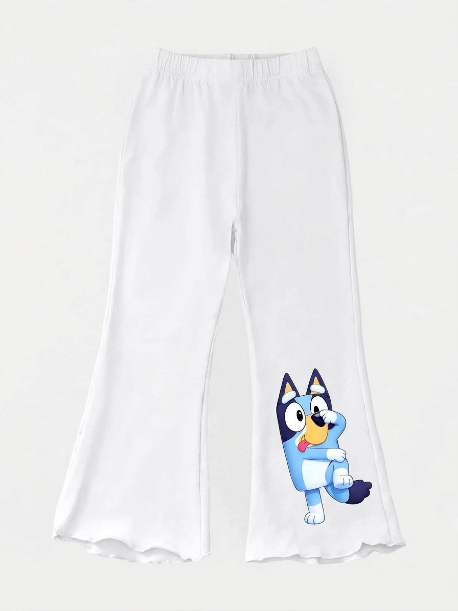 Girls Bluey Print Flare Pants - White