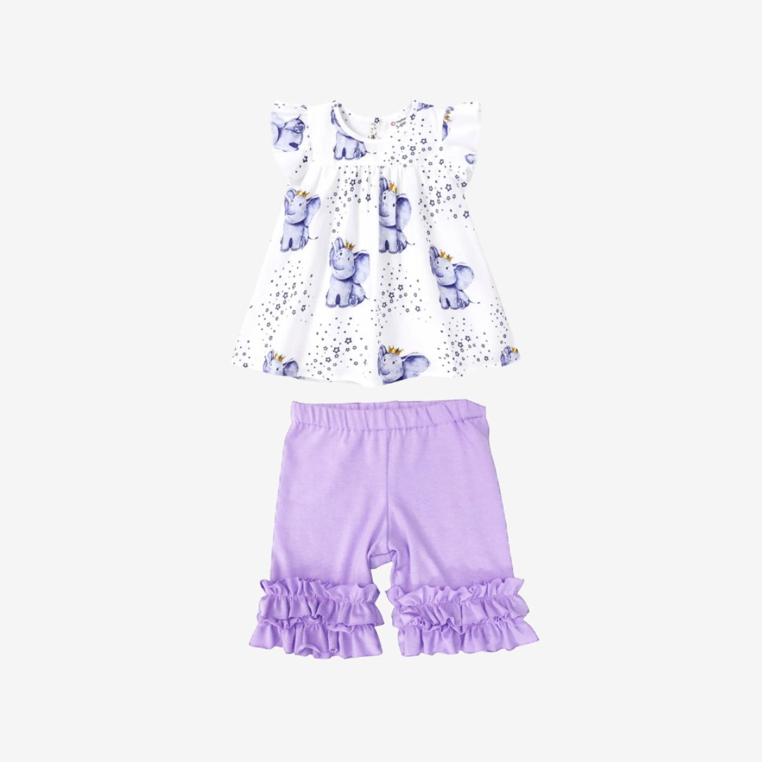 Roshkosh 2pcs Elephant Princess Print Top Set