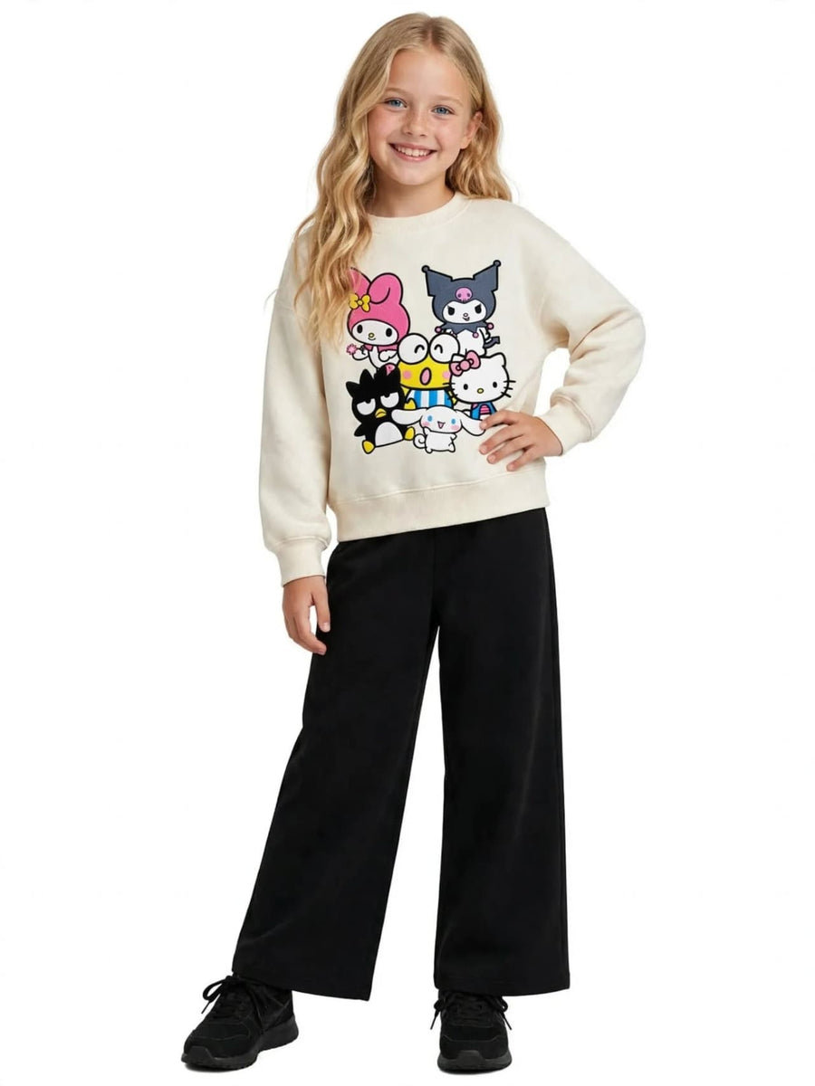 Sanrio Friends Sweatshirt & Wide-Leg Pants Set - Cream & Black