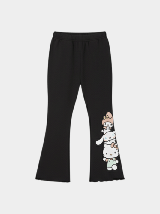 Sanrio Hello Kitty & Friends Girls' Black Graphic Flare Sweat Pants